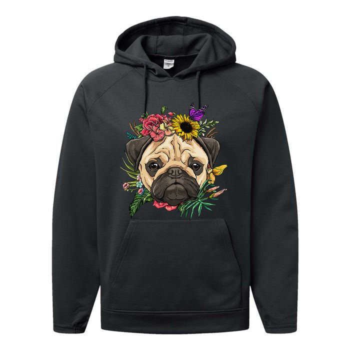 Floral Pug Dog Spring Nature Dog Lovers Performance Fleece Hoodie