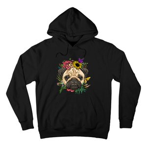 Floral Pug Dog Spring Nature Dog Lovers Hoodie