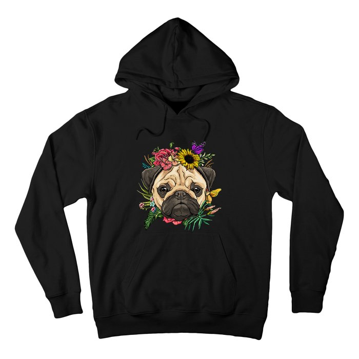 Floral Pug Dog Spring Nature Dog Lovers Hoodie