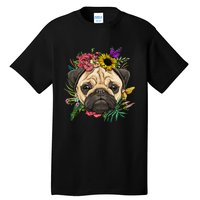 Floral Pug Dog Spring Nature Dog Lovers Tall T-Shirt