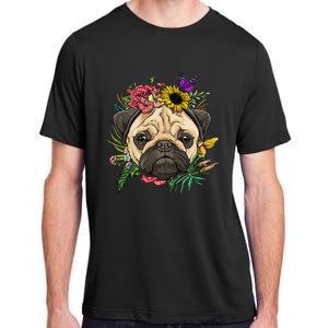 Floral Pug Dog Spring Nature Dog Lovers Adult ChromaSoft Performance T-Shirt