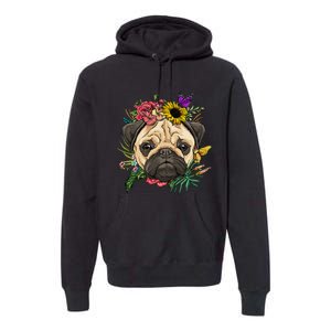 Floral Pug Dog Spring Nature Dog Lovers Premium Hoodie