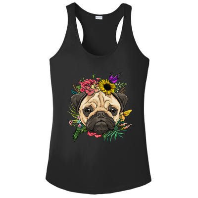 Floral Pug Dog Spring Nature Dog Lovers Ladies PosiCharge Competitor Racerback Tank