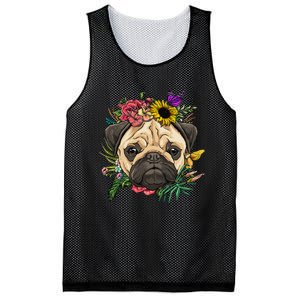 Floral Pug Dog Spring Nature Dog Lovers Mesh Reversible Basketball Jersey Tank