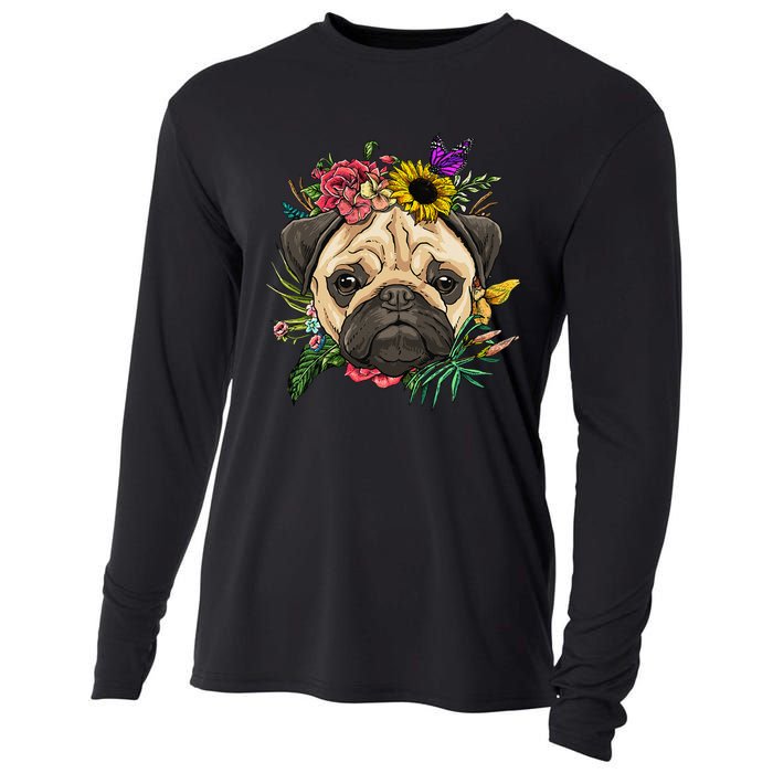 Floral Pug Dog Spring Nature Dog Lovers Cooling Performance Long Sleeve Crew