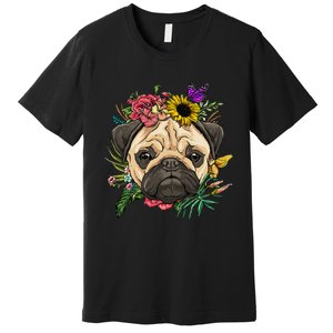 Floral Pug Dog Spring Nature Dog Lovers Premium T-Shirt