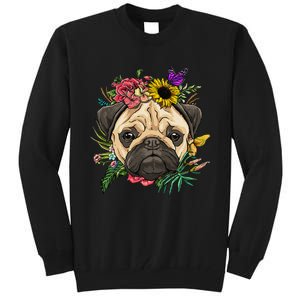 Floral Pug Dog Spring Nature Dog Lovers Tall Sweatshirt