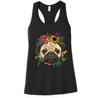 Floral Pug Dog Spring Nature Dog Lovers Women's Racerback Tank