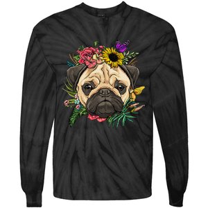 Floral Pug Dog Spring Nature Dog Lovers Tie-Dye Long Sleeve Shirt