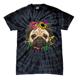 Floral Pug Dog Spring Nature Dog Lovers Tie-Dye T-Shirt