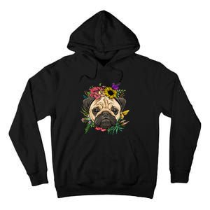 Floral Pug Dog Spring Nature Dog Lovers Tall Hoodie