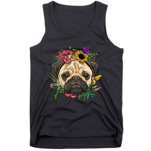 Floral Pug Dog Spring Nature Dog Lovers Tank Top