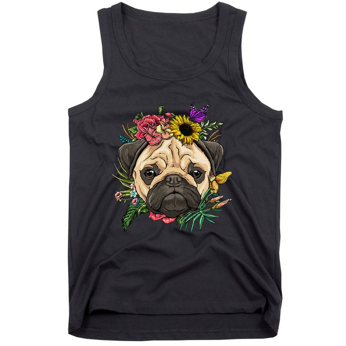 Floral Pug Dog Spring Nature Dog Lovers Tank Top