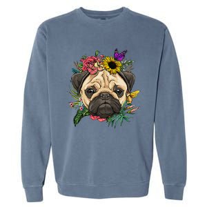 Floral Pug Dog Spring Nature Dog Lovers Garment-Dyed Sweatshirt