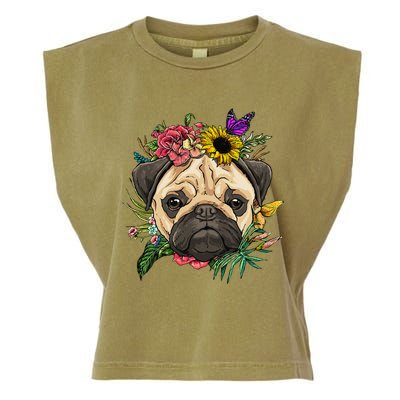 Floral Pug Dog Spring Nature Dog Lovers Garment-Dyed Women's Muscle Tee