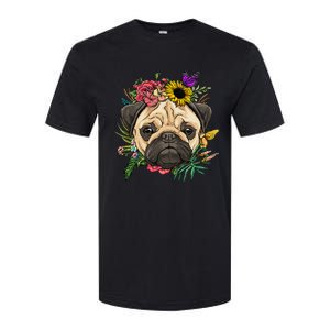 Floral Pug Dog Spring Nature Dog Lovers Softstyle CVC T-Shirt