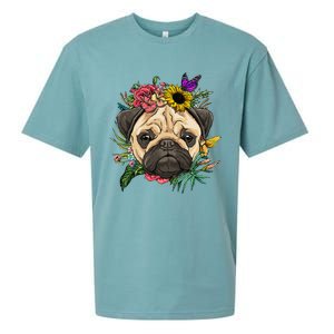 Floral Pug Dog Spring Nature Dog Lovers Sueded Cloud Jersey T-Shirt