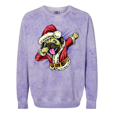 Funny Pug Dabbing Santa Claus Colorblast Crewneck Sweatshirt