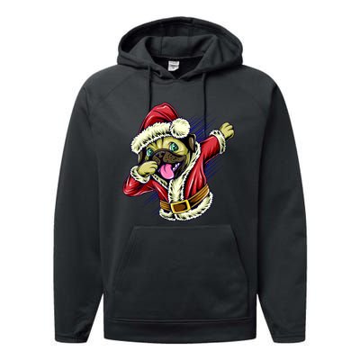 Funny Pug Dabbing Santa Claus Performance Fleece Hoodie