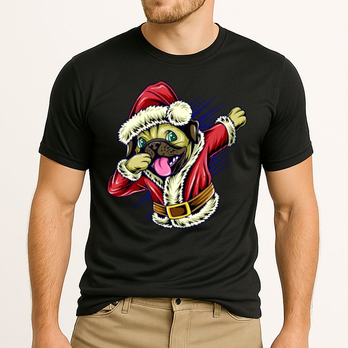 Funny Pug Dabbing Santa Claus Cooling Performance Crew T-Shirt