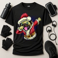 Funny Pug Dabbing Santa Claus Cooling Performance Crew T-Shirt