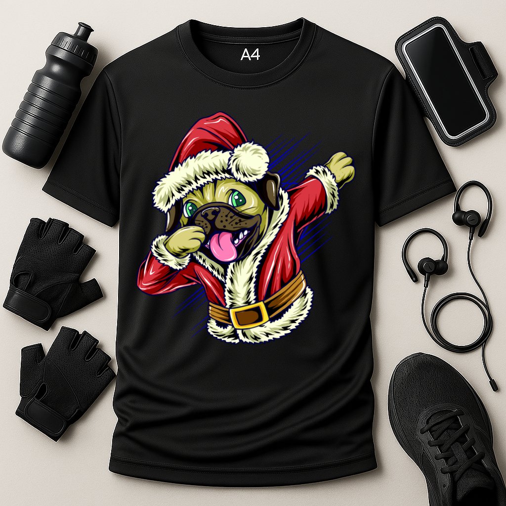 Funny Pug Dabbing Santa Claus Cooling Performance Crew T-Shirt