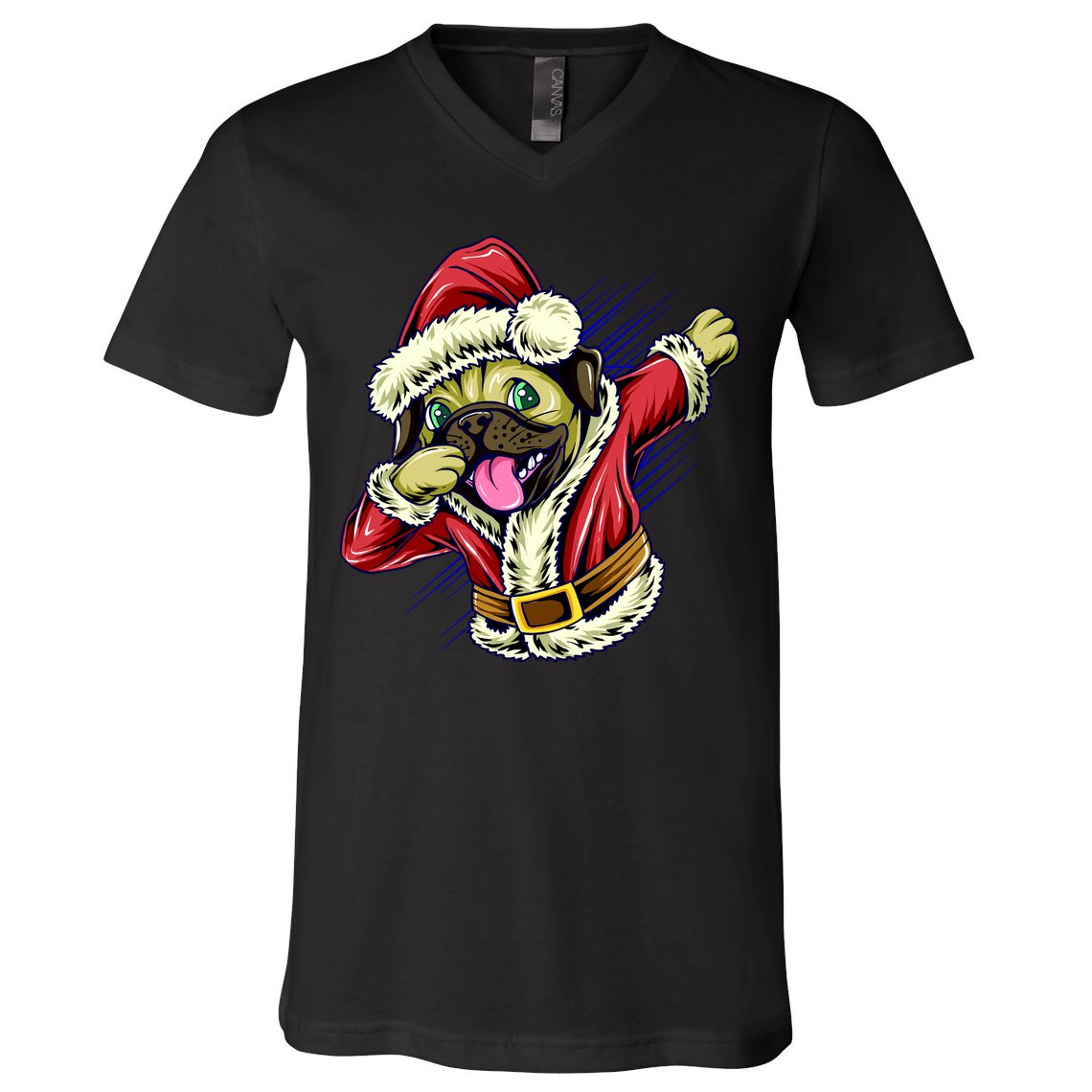 Funny Pug Dabbing Santa Claus V-Neck T-Shirt