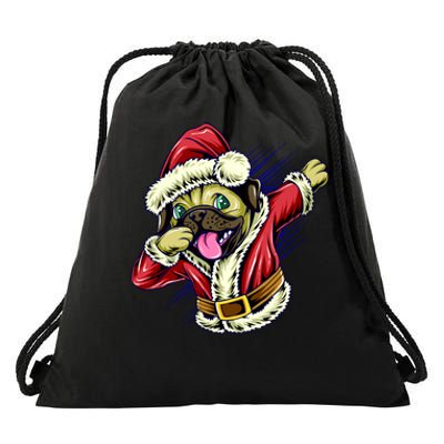 Funny Pug Dabbing Santa Claus Drawstring Bag