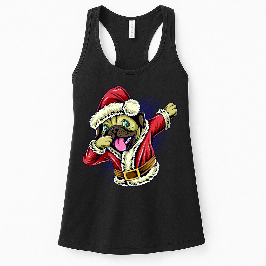 Funny Pug Dabbing Santa Claus Womens Tank Top