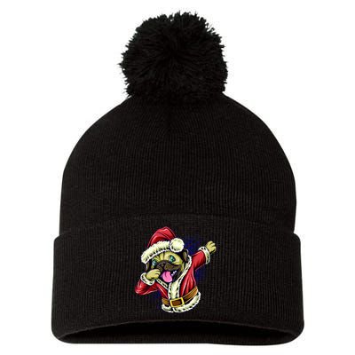 Funny Pug Dabbing Santa Claus Pom Pom 12in Knit Beanie