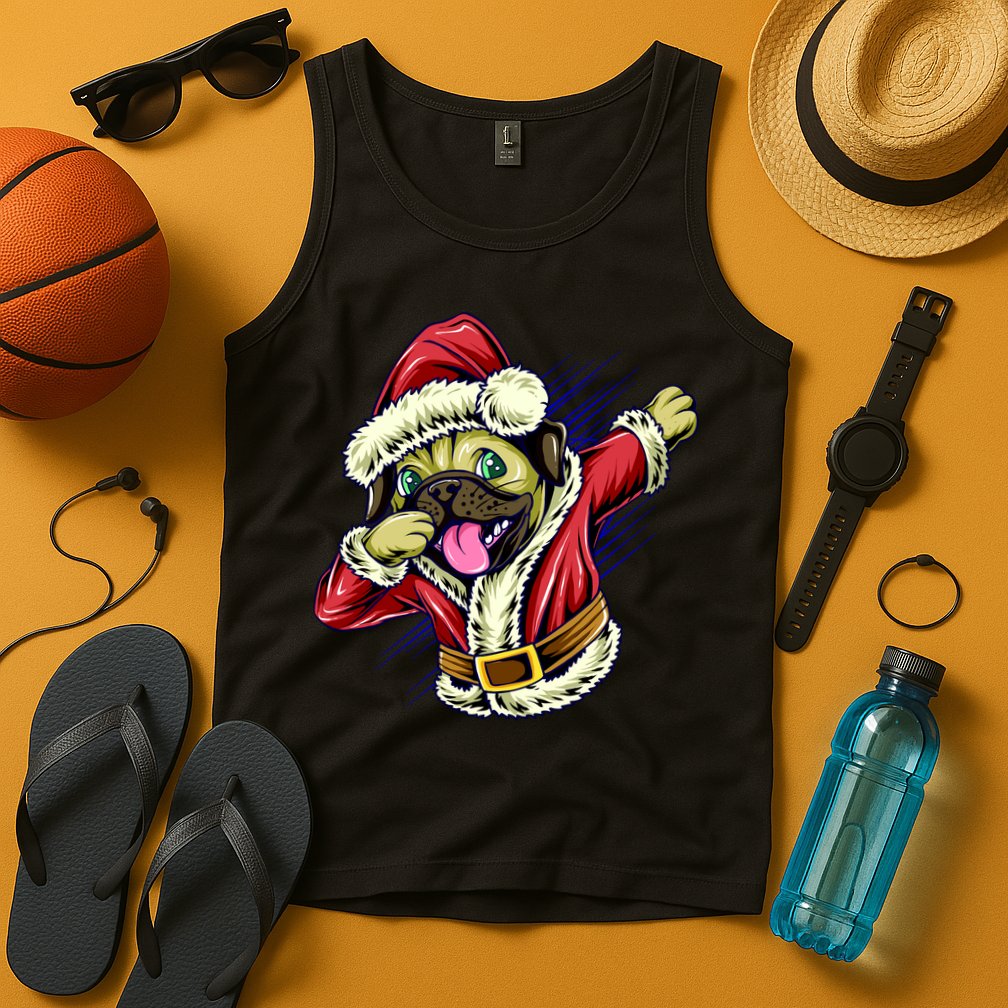 Funny Pug Dabbing Santa Claus Tank Top