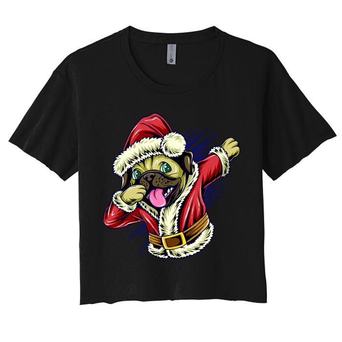 Funny Pug Dabbing Santa Claus Women's Crop Top Tee