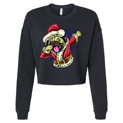 Funny Pug Dabbing Santa Claus Cropped Pullover Crew