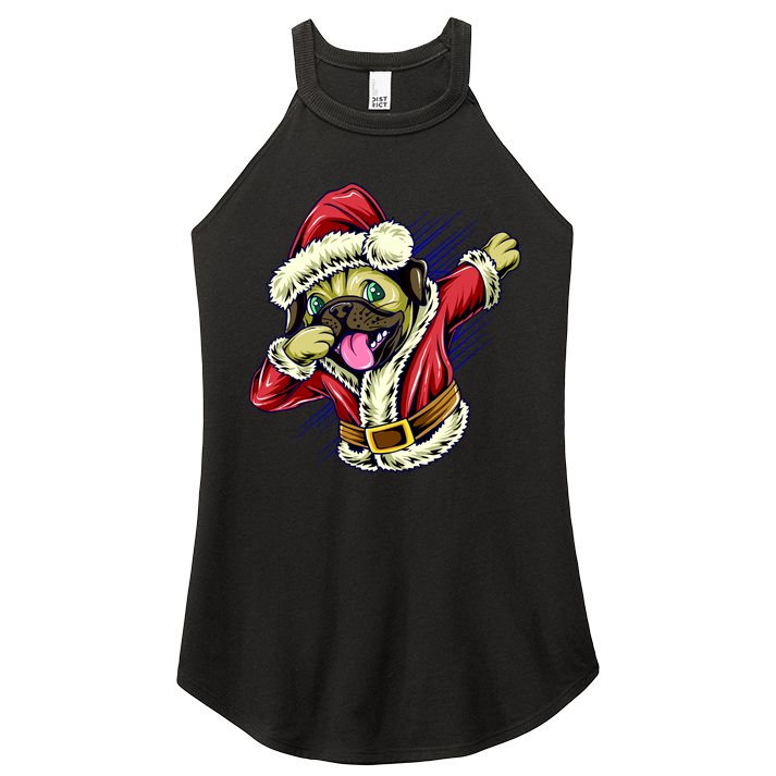 Funny Pug Dabbing Santa Claus Women's Perfect Tri Rocker Tank