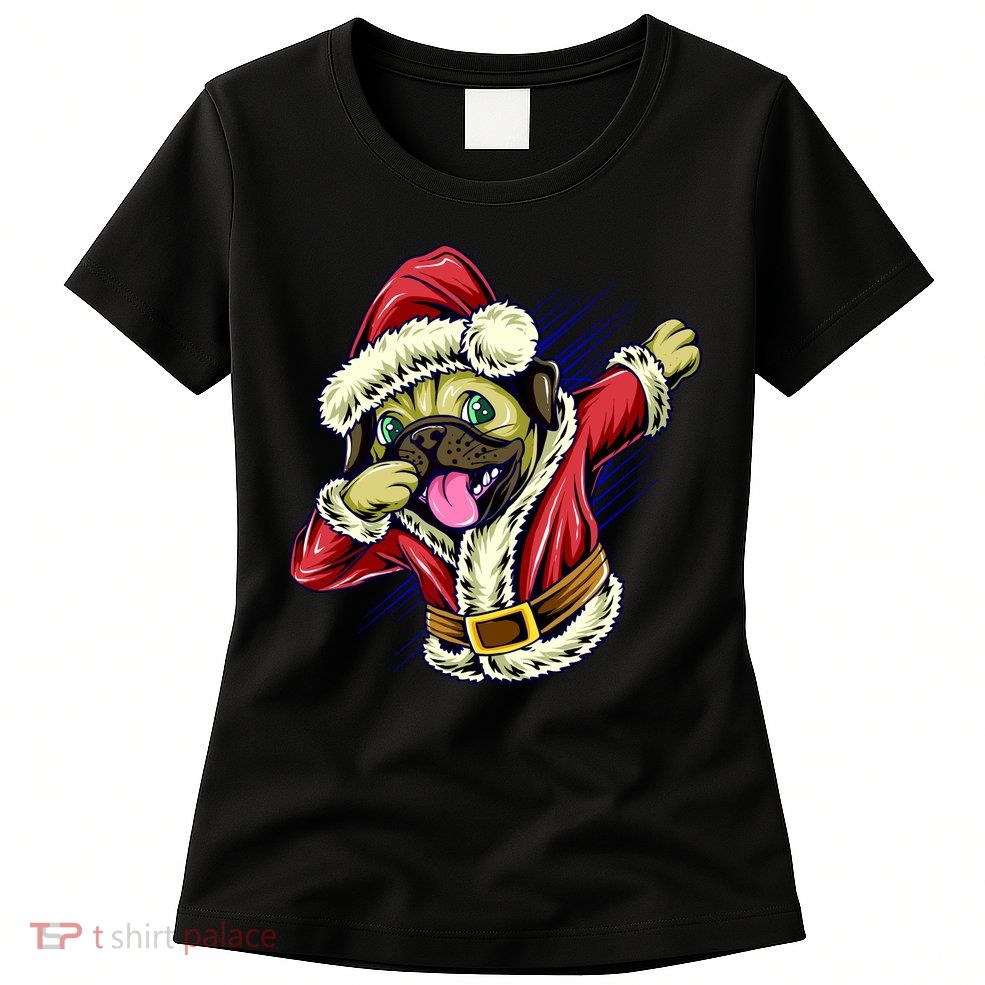 Funny Pug Dabbing Santa Claus Womens T-Shirt