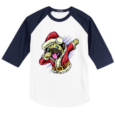 Funny Pug Dabbing Santa Claus Baseball Sleeve Shirt