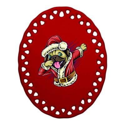 Funny Pug Dabbing Santa Claus Ceramic Oval Ornament