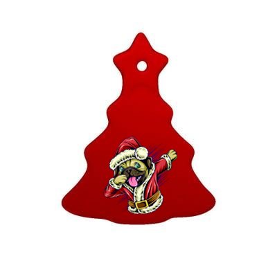 Funny Pug Dabbing Santa Claus Ceramic Tree Ornament