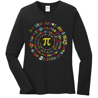 Funny Pi Day Spiral Pi Math For Pi Day 3.14 Ladies Long Sleeve Shirt