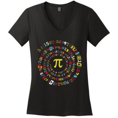 Funny Pi Day Spiral Pi Math For Pi Day 3.14 Women's V-Neck T-Shirt