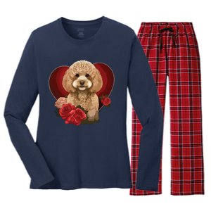 Funny Poodle Dog Miniature Poodle Toy Poodle Valentine Day Women's Long Sleeve Flannel Pajama Set 