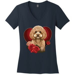 Funny Poodle Dog Miniature Poodle Toy Poodle Valentine Day Women's V-Neck T-Shirt