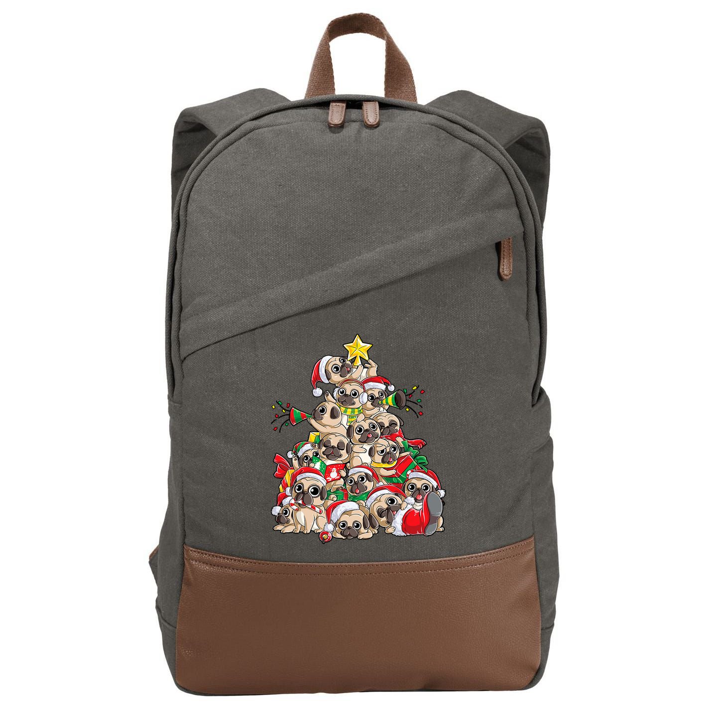 Funny Pug Dog Cute Christmas Gift Cotton Canvas Backpack