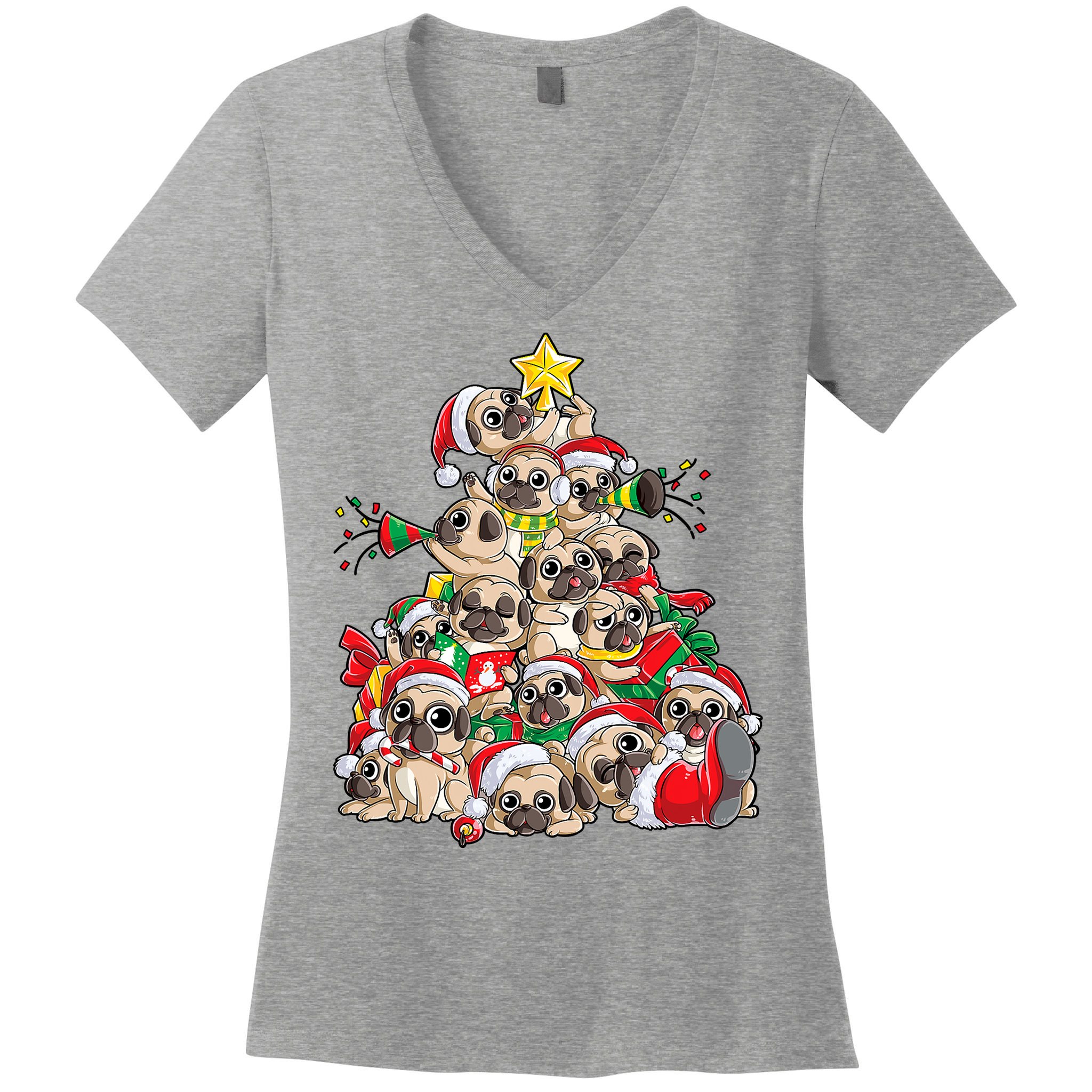 Funny Pug Dog Cute Christmas Gift Women's V-Neck T-Shirt