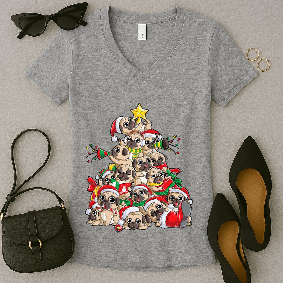Funny Pug Dog Cute Christmas Gift Women's V-Neck T-Shirt