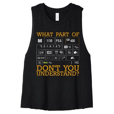 Funny Photography Design Men Women Photographer Instructors Women's Racerback Cropped Tank