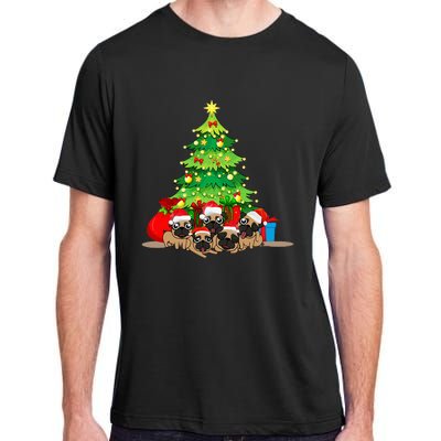 Festive Pug Dog Christmas Pajama with Xmas Tree Lights Adult ChromaSoft Performance T-Shirt