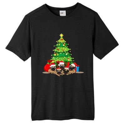 Festive Pug Dog Christmas Pajama with Xmas Tree Lights Tall Fusion ChromaSoft Performance T-Shirt