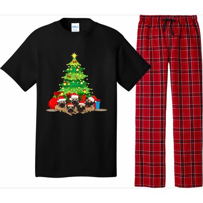 Festive Pug Dog Christmas Pajama with Xmas Tree Lights Pajama Set