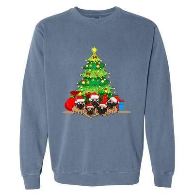 Festive Pug Dog Christmas Pajama with Xmas Tree Lights Garment-Dyed Sweatshirt